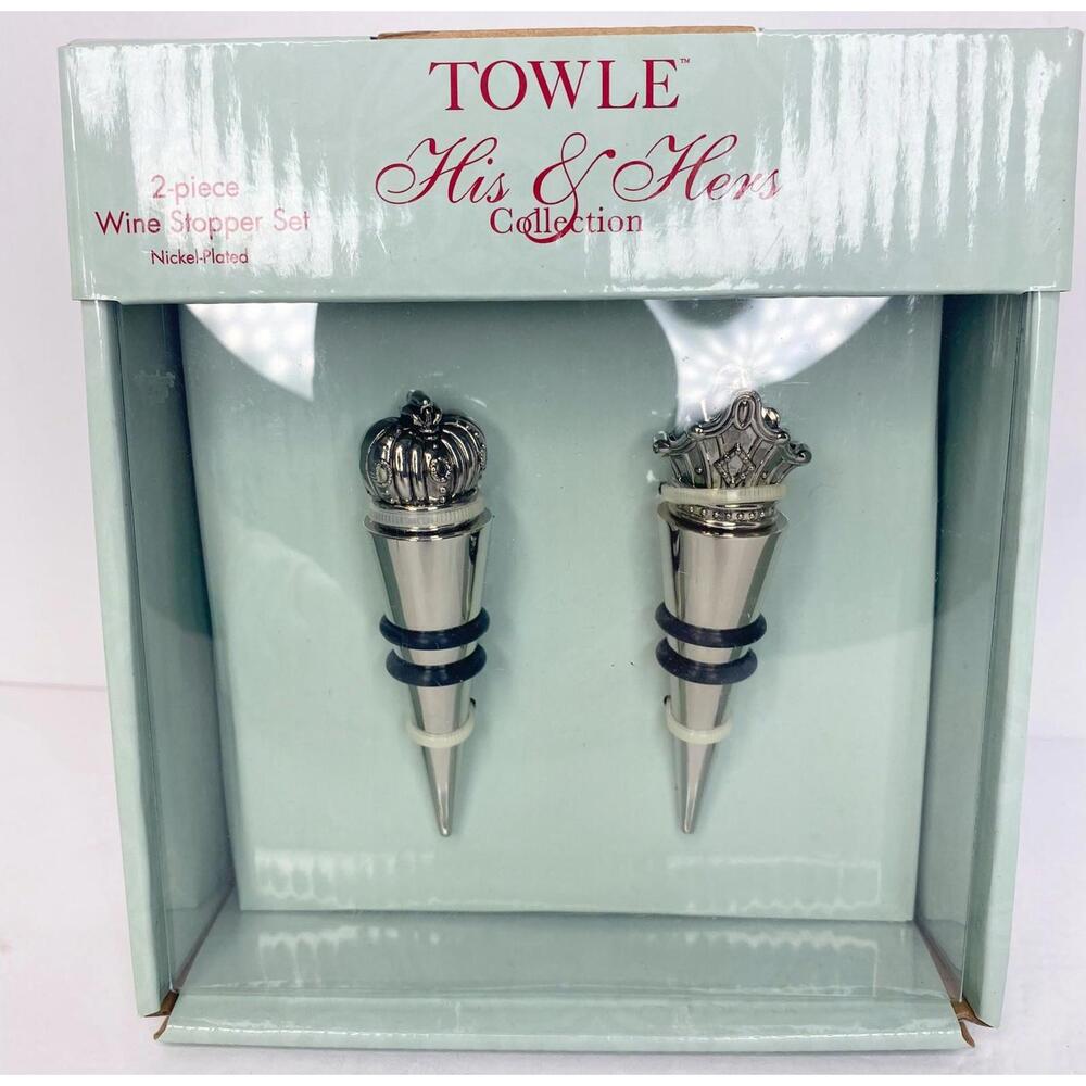 Towle Wine Stopper Crystal & Stainless Steel  Crowns Collection in Original Box